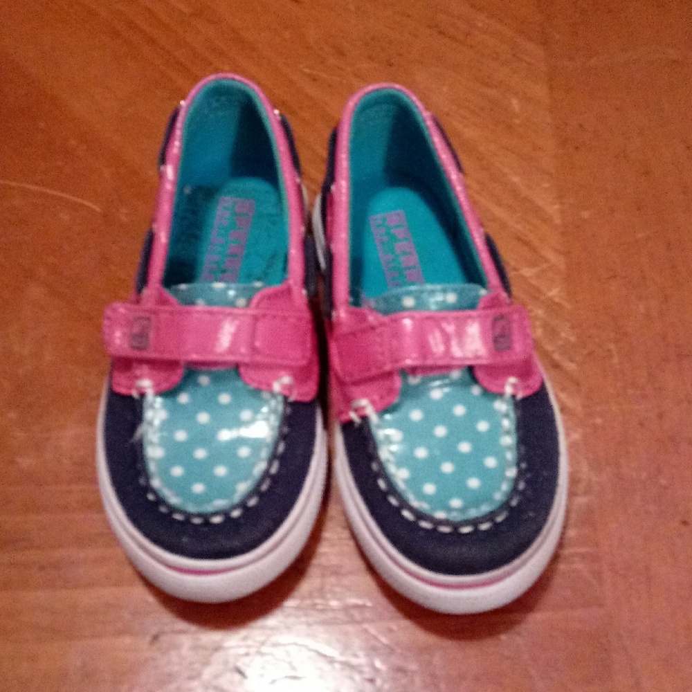 Girls Pink/Turq Polka Dot Sperry Boat Shoes 8